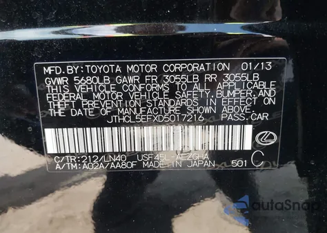 2013 Lexus Ls 460 z USA, uszkodzony, nr VIN JTHCL5EFXD5017216